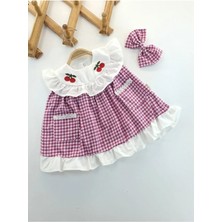 Bilge Trend Kız Bebek Pötikareli Kiraz Detaylı Saç Bantlı Yazlık Elbise