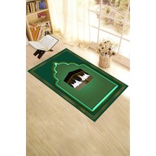 Evdeya Dijital Baskılı Kabe Motifli Yıkanabilir Motifli 70X130 Namazlık Seccade, Seccade-04-Yeşil,