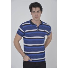 Tarz Yeri Erkek Yakalı Slim Fit Dokuma Çizgili T-Shirt - Mavi