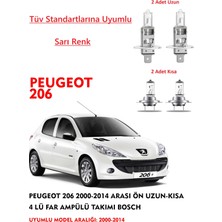 Bosch  Peugeot 206 2000-2014 Arası Ön Uzun-Kısa 4 Lü Far Ampülü Takımı