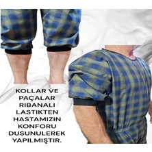 Benlife Kısa Kol Ribanalı Demans Tulumu Hasta Bakım Kıyafet Terletmez Ekose Kumaş %100 Pamuk