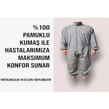 Benlife Uzun Kollu Ribanalı Demans Tulumu Hasta Bakım Kıyafet Terletmez 100 Pamuk Kumaş - Gri
