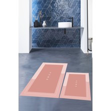 Evdeya Dijital Baskılı Yıkanabilir Home Yazılı Ikili Banyo Paspası, Klozet-3-Pembe,