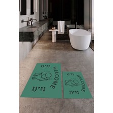 Evdeya Dijital Baskılı Modern Yıkanabilir Ikili Banyo Halısı Paspas, Klozet-11-Yeşil,
