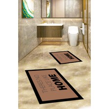 Evdeya Dijital Baskılı Yıkanabilir Home Yazılı Ikili Banyo Halısı Paspas, Klozet-13-Kahve,