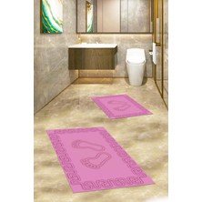 Evdeya Dijital Baskılı Yıkanabilir Çerçeveli Ayak Izi Desenli Ikili Banyo Halısı, Klozet-18-Pembe,