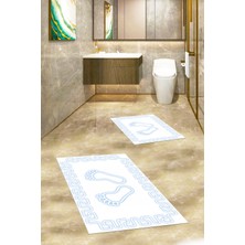 Evdeya Dijital Baskılı Yıkanabilir Çerçeveli Ayak Izi Desenli Ikili Banyo Halısı, Klozet-18-Beyaz,