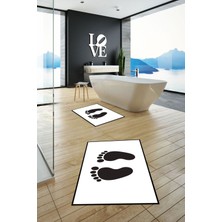 Evdeya Dijital Baskılı Yıkanabilir Sade Ayak Izi Desenli Ikili Banyo Halısı, Klozet-21-Beyaz,