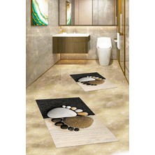 Evdeya 3d Dijital Baskılı Yıkanabilir Ayak Izi Desenli Ikili Banyo Halısı, Klozet-17-Kahve,