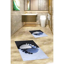 Evdeya 3d Dijital Baskılı Yıkanabilir Ayak Izi Desenli Ikili Banyo Halısı, Klozet-17-Mavi,