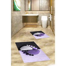 Evdeya 3d Dijital Baskılı Yıkanabilir Ayak Izi Desenli Ikili Banyo Halısı, Klozet-17-Mor,