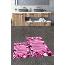 Evdeya 3d Dijital Baskılı Yıkanabilir Modern Desenli Ikili Banyo Halısı Paspas, Klozet-47-Pembe,