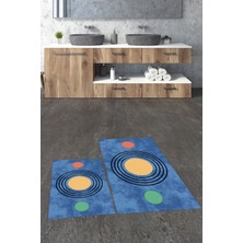 Evdeya Dijital Baskılı Yıkanabilir Modern Ikili Banyo Halısı Paspas, Klozet-49-Mavi,