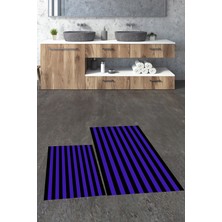 Evdeya Dijital Baskılı Yıkanabilir Çizgili Modern Ikili Banyo Halısı Paspas, Klozet-50-Mor,