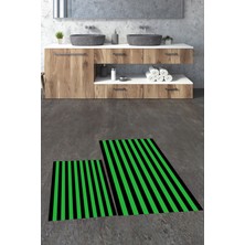 Evdeya Dijital Baskılı Yıkanabilir Çizgili Modern Ikili Banyo Halısı Paspas, Klozet-50-Yeşil,