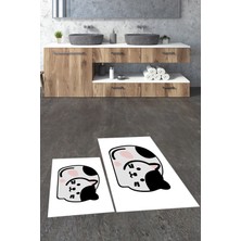 Evdeya 3d Dijital Baskılı Yıkanabilir Kedi Desenli Ikili Banyo Halısı Paspas, Klozet-43-Beyaz,