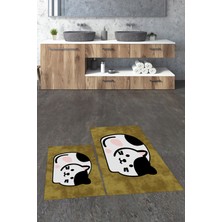 Evdeya 3d Dijital Baskılı Yıkanabilir Kedi Desenli Ikili Banyo Halısı Paspas, Klozet-43-Kahve,