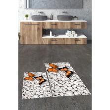 Evdeya 3d Kelebek Desenli Yıkanabilir Kolay Silinir Ikili Banyo Halısı Paspas, Klozet-45-Kahve,
