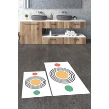 Evdeya Dijital Baskılı Yıkanabilir Modern Ikili Banyo Halısı Paspas, Klozet-49-Beyaz,