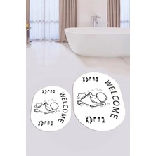 Evdeya Dijital Baskılı Modern Yıkanabilir Ikili Oval Banyo Halısı Paspas, Klozet-11-Beyaz,