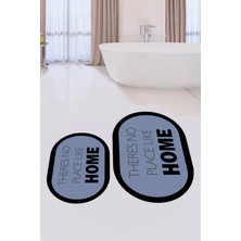 Evdeya Dijital Baskılı Yıkanabilir Home Yazılı Ikili Oval Banyo Halısı Paspas, Klozet-13-Mavi,