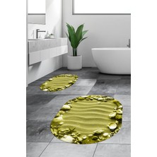 Evdeya 3d Dijital Baskılı Yıkanabilir Modern Desenli Ikili Banyo Halısı Paspas Oval, Klozet-47-Yeşil,