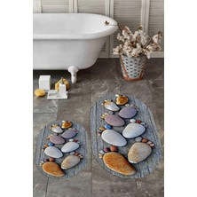 Evdeya 3d Dijital Baskılı Yıkanabilir Ayak Izi Desenli Ikili Oval Banyo Halısı Paspas, Klozet-15-Renkli,