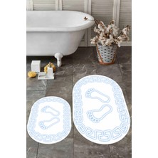 Evdeya Dijital Baskılı Yıkanabilir Çerçeveli Ayak Izi Desenli Ikili Oval Banyo Halısı, Klozet-18-Beyaz,