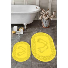 Evdeya Dijital Baskılı Yıkanabilir Çerçeveli Ayak Izi Desenli Ikili Oval Banyo Halısı, Klozet-18-Sarı,