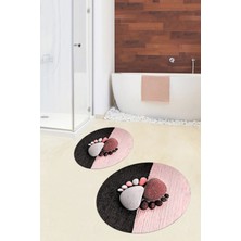 Evdeya 3d Dijital Baskılı Yıkanabilir Ayak Izi Desenli Ikili Yuvarlak Banyo Halısı, Klozet-17-Mor,