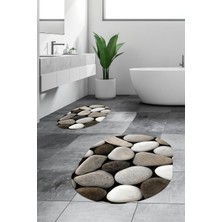 Evdeya 3d Renkli Taş Desenli Yıkanabilir Kolay Silinir Ikili Banyo Halısı Paspas Oval, Klozet-46-Kahve,