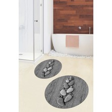 Evdeya 3d Dijital Baskılı Yıkanabilir Ayak Izi Desenli Ikili Yuvarlak Banyo Halısı Paspas, Klozet-15-Gri,