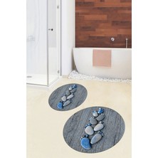 Evdeya 3d Dijital Baskılı Yıkanabilir Ayak Izi Desenli Ikili Yuvarlak Banyo Halısı Paspas, Klozet-15-Kırmızı,