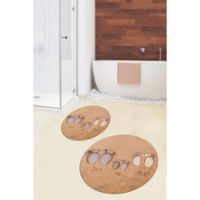 Evdeya 3d Dijital Baskılı Yıkanabilir Anne Baba Çocuk Ikili Yuvarlak Banyo Halısı, Klozet-16-Kahve,