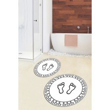 Evdeya Dijital Baskılı Yıkanabilir Çerçeveli Ayak Izi Desenli Ikili Yuvarlak Banyo Halısı, Klozet-19-Beyaz,