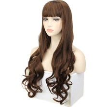 1722 Qi Bangs Kahverengi Uzun Kıvırcık Saç Büyük Dalga Kimyasal Fiber Peruk 65CM220G Peruk Kadın Üreticileri Renk Yapabilir (Yurt Dışından)
