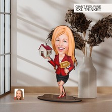 Bk Gift Kişiye Özel Emlakçı Karikatürlü Büyük Boy Ahşap Biblo-3 Arkadaşa Hediye , Sevgiliye Hediye, Kişiye Özel Biblolar