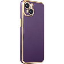 Teknomoda Apple iPhone 14 Plus Kılıf Kenarları Gold Kamera Korumalı Renkli Pastel Silikon Derin Mor Bark