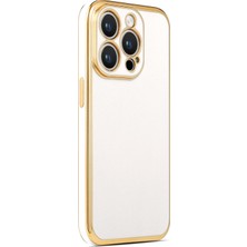 Teknomoda Apple iPhone 14 Pro Max Kılıf Kenarları Gold Kamera Korumalı Renkli Pastel Silikon Beyaz Bark