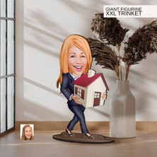 Bk Gift Kişiye Özel Emlakçı Karikatürlü Büyük Boy Ahşap Biblo-2 Arkadaşa Hediye , Sevgiliye Hediye, Kişiye Özel Biblolar