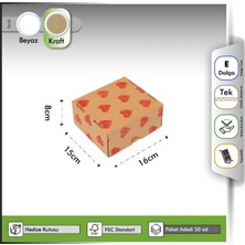 Oğuz Ambalaj Hediye Kutusu Kırmızı Kalp Baskılı Gövde+Kapak Kraft 16X15X8 cm - 50 Adet