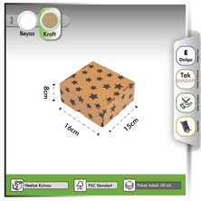 Oğuz Ambalaj Hediye Kutusu Siyah Yıldız Baskılı Gövde+Kapak Kraft 16X15X8 cm - 50 Adet