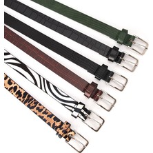 Bettyabecky Tasarımcı Leopar Baskı Inek Desenli Kemer Kadınlar Için Siyah Beyaz 1.8 cm Dar Ince Deri Zebra Çizgili Bel Kemerleri Kadın (Yurt Dışından)