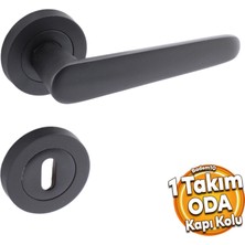 Badem10 Kayı Mat Siyah Oda Kapı Kolu Rozetli Sürgülü ve Çelik Kapı Kulpu Uyumlu Sağa Sola Uygun Kapı Kolları