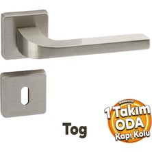 Badem10 Tog Saten Oda Kapı Kolu Kare Rozetli Sürgülü ve Çelik Kapı Kulpu Uyumlu Sağa Sola Uygun Kapı Kolları