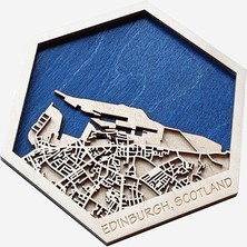 Zmapdesign Istediğiniz Yerin Altıgen Ahşap Şehir Haritası, Magnet / Duvar Süsü Kombin (Mavi)