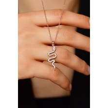 Erdobia Zirkon Taşlı Rose Yılan Gümüş Kolye