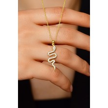 Erdobia Zirkon Taşlı Gold Yılan Gümüş Kolye