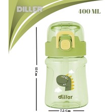 Dıller - Tritan Silikon Pipetli - Karikatürlü Matara - 400 ml