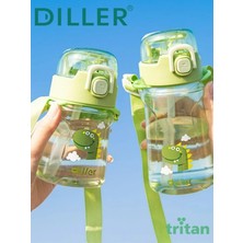 Dıller - Tritan Silikon Pipetli - Karikatürlü Matara - 400 ml